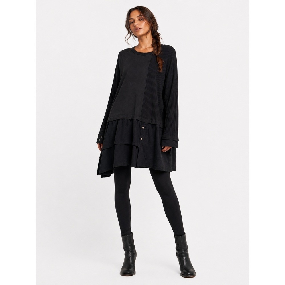 Studiob3 Black Avant Garde Lagenlook Mixed media Sweater Dress EU 44 46 L XL